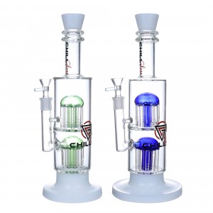 Chill Glass - 14" Double Dazzle Tree Perc Water Pipe - [JLB-209]